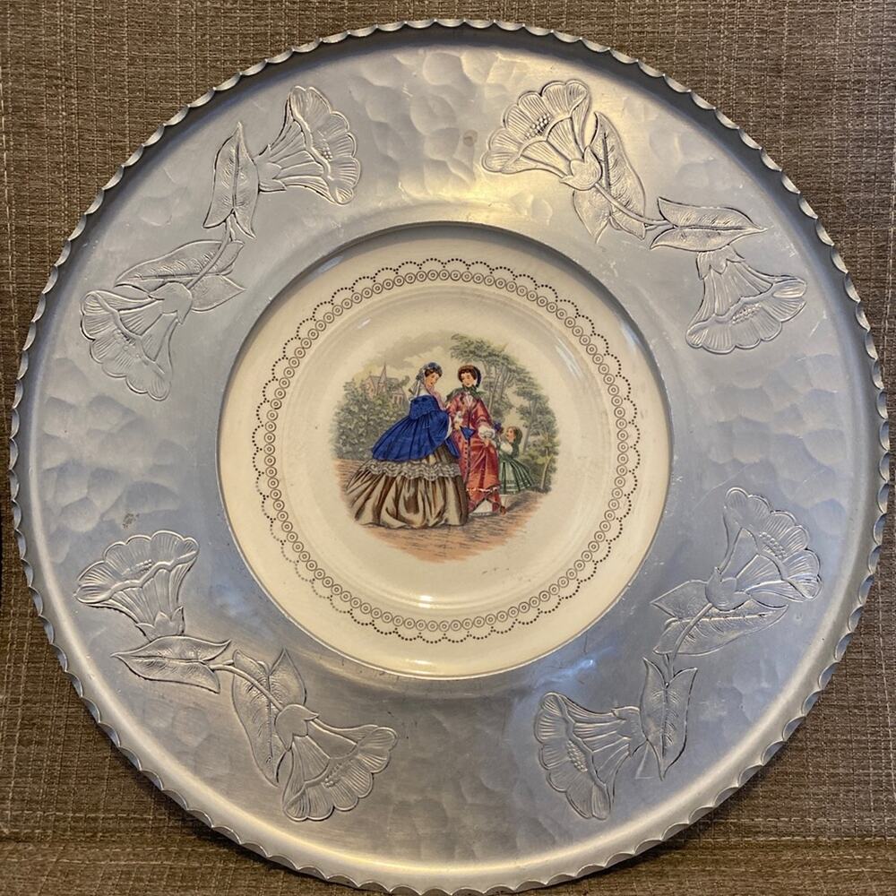 1930s Victorian ladies child floral embossed Farberware NY Aluminum & Ceramic